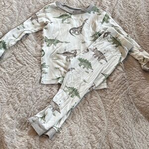 Dino Dreams Kids Pajama Set - Green and Gray 24M